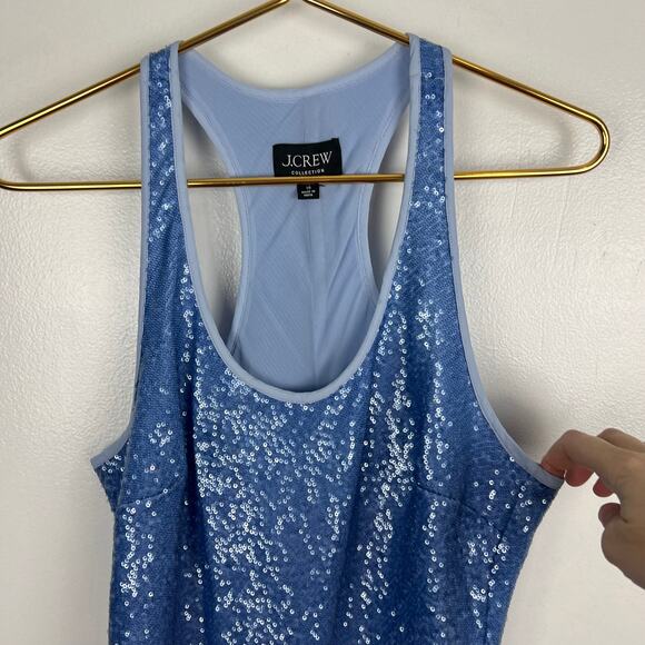 J. Crew Collection Limited Edition Alicia Sequin Racerback Slip Dress Blue Sz 10 - Picture 13 of 13